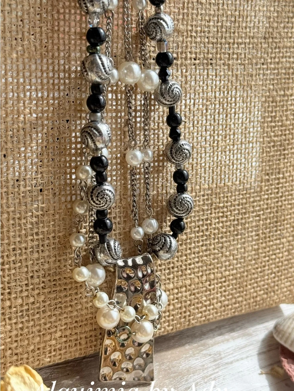 Silver, Black onyx & White Multi-Strand Necklace